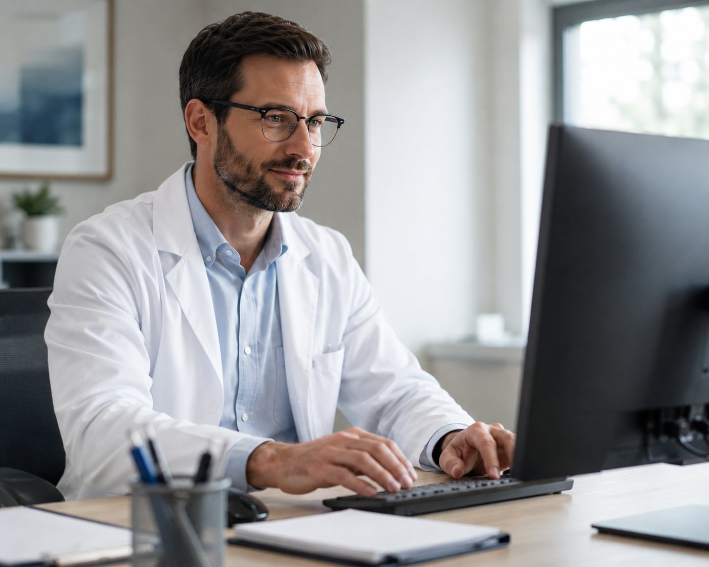 Physician in a bright modern clinic office